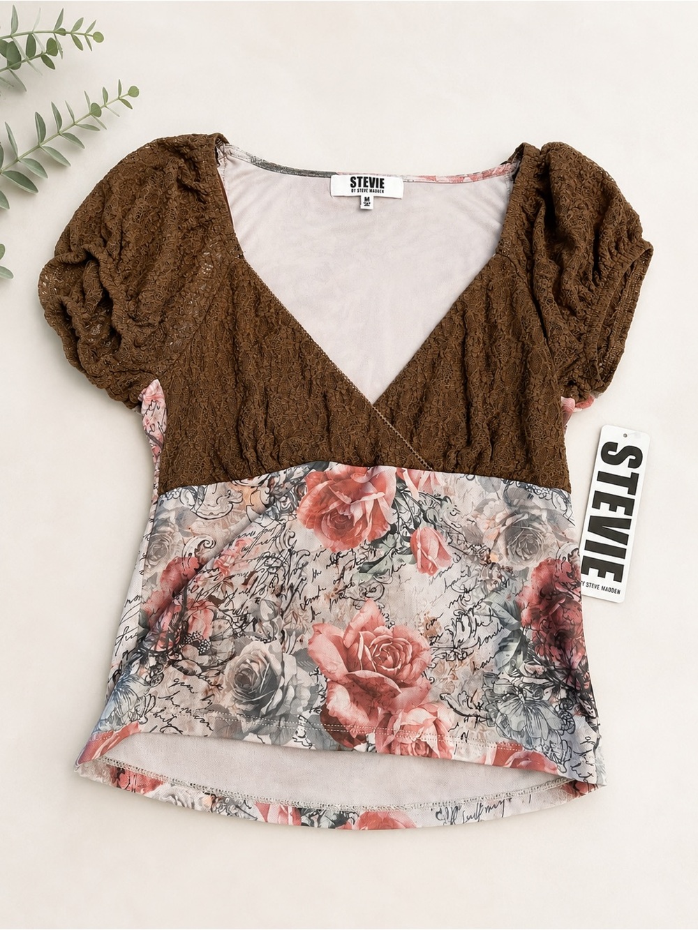 Stevie by Steve Madden Floral Puff Sleeve Peplum Top NWT